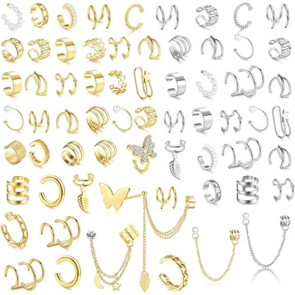 66 Pcs Ear Cuff Earrings for Women Non Piercing,Hypoallergenic Silver